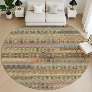 HomeRoots 8' X 10' Brown and Gold Striped Washable Area Rug – Durable, Stylish, UV-Protected for Busy Homes! 715073