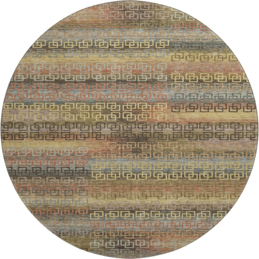 HomeRoots 8' X 10' Brown and Gold Striped Washable Area Rug – Durable, Stylish, UV-Protected for Busy Homes! 715073