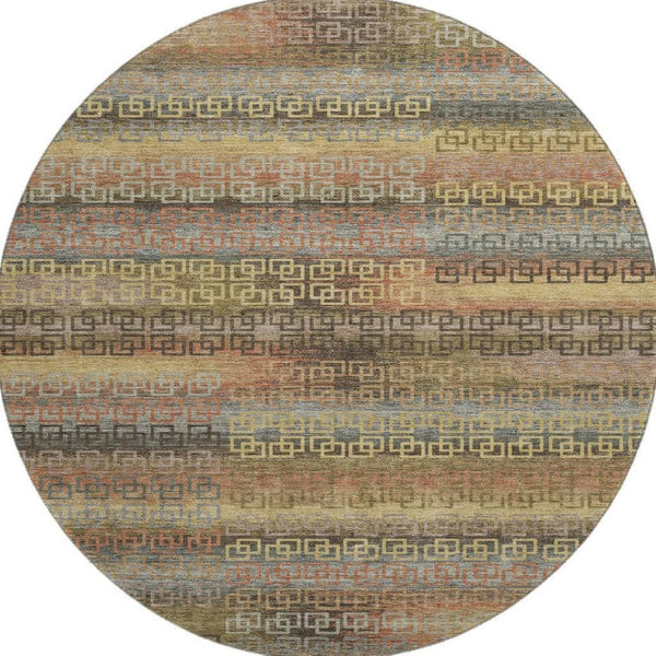 HomeRoots 8' X 10' Brown and Gold Striped Washable Area Rug – Durable, Stylish, UV-Protected for Busy Homes! 715073