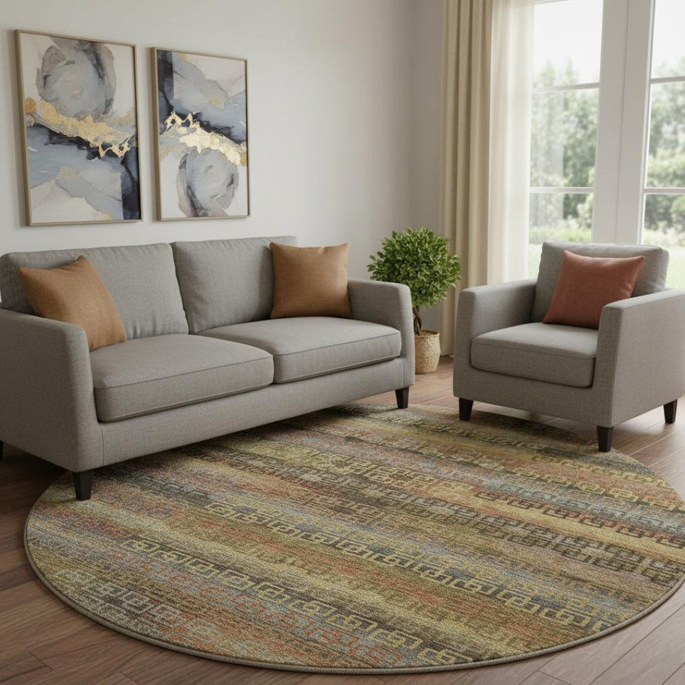 HomeRoots 8' X 10' Brown and Gold Striped Washable Area Rug – Durable, Stylish, UV-Protected for Busy Homes! 715073