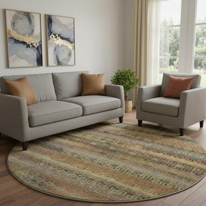 HomeRoots 8' X 10' Brown and Gold Striped Washable Area Rug – Durable, Stylish, UV-Protected for Busy Homes! 715073