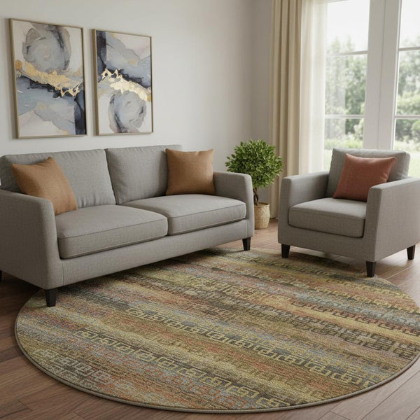 HomeRoots 8' X 10' Brown and Gold Striped Washable Area Rug – Durable, Stylish, UV-Protected for Busy Homes! 715073
