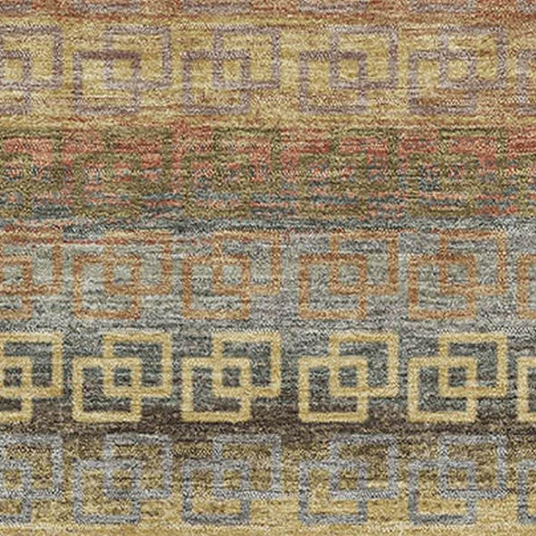 HomeRoots 9' X 12' Brown and Gold Striped Area Rug – Machine Washable, UV Protected, Stain Resistant Design 715074