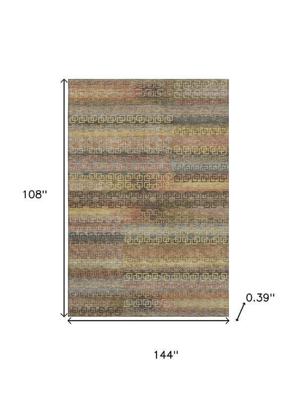 HomeRoots 10' Brown and Gold Striped Area Rug – Washable, Durable, UV Protected for High-Traffic Homes! 715075