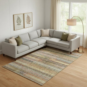 HomeRoots 10' Brown and Gold Striped Area Rug – Washable, Durable, UV Protected for High-Traffic Homes! 715075