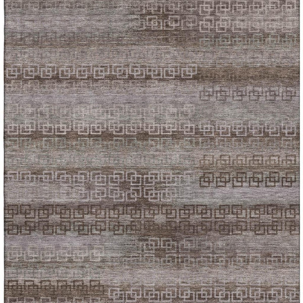HomeRoots 5' X 8' Washable Chocolate & Gray Striped Area Rug with UV Protection for High-Traffic Spaces 715077