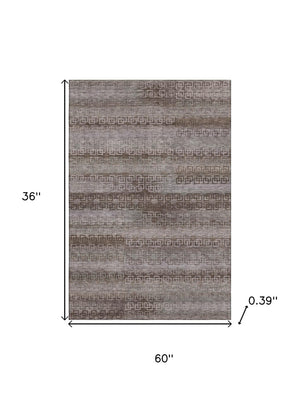 HomeRoots 5' X 8' Washable Chocolate & Gray Striped Area Rug with UV Protection for High-Traffic Spaces 715077