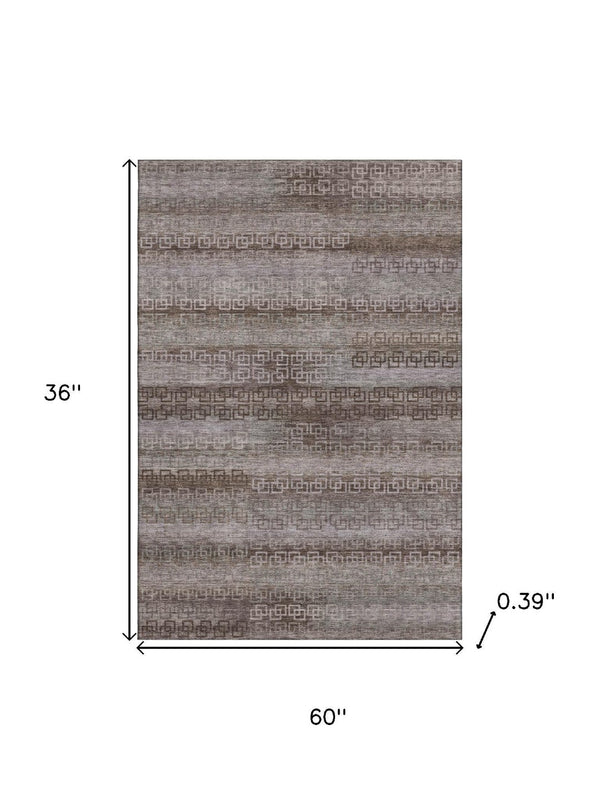 HomeRoots 5' X 8' Washable Chocolate & Gray Striped Area Rug with UV Protection for High-Traffic Spaces 715077