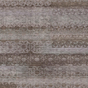 HomeRoots 8' Chocolate and Gray Striped Round Rug - Washable, UV-Protected, Stain-Resistant for Family Spaces 715078