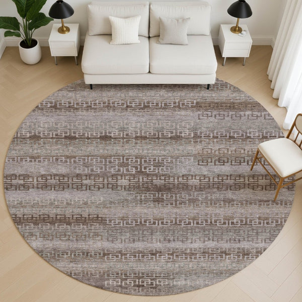 HomeRoots 8' X 10' Washable Chocolate and Gray Striped Area Rug with UV Protection for Stylish Living Spaces 715079