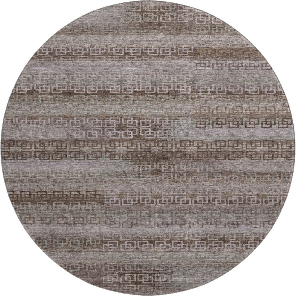 HomeRoots 8' X 10' Washable Chocolate and Gray Striped Area Rug with UV Protection for Stylish Living Spaces 715079