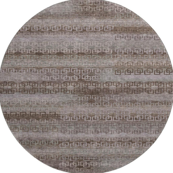 HomeRoots 8' X 10' Washable Chocolate and Gray Striped Area Rug with UV Protection for Stylish Living Spaces 715079