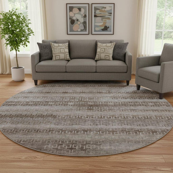 HomeRoots 8' X 10' Washable Chocolate and Gray Striped Area Rug with UV Protection for Stylish Living Spaces 715079