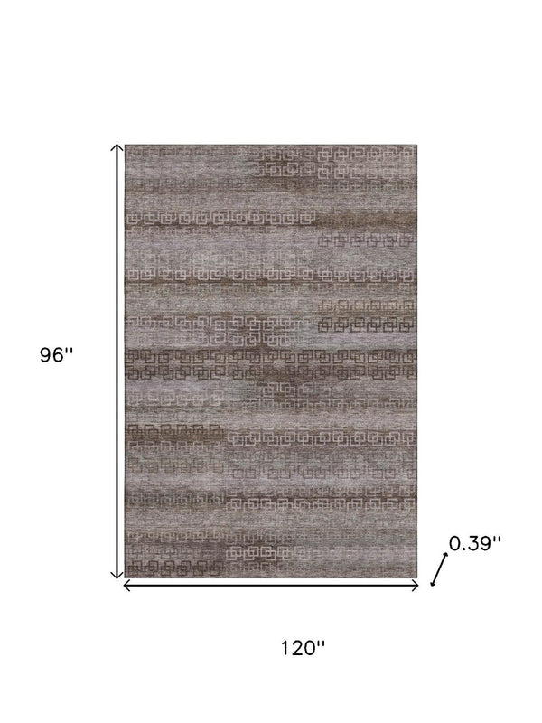HomeRoots 9' X 12' Chocolate Gray Striped Washable Area Rug – Durable, UV-Protected for Stylish Living Spaces 715080