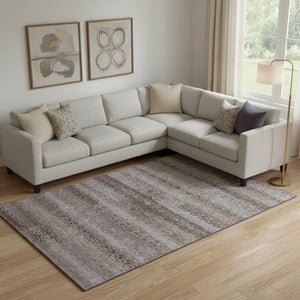 HomeRoots 9' X 12' Chocolate Gray Striped Washable Area Rug – Durable, UV-Protected for Stylish Living Spaces 715080