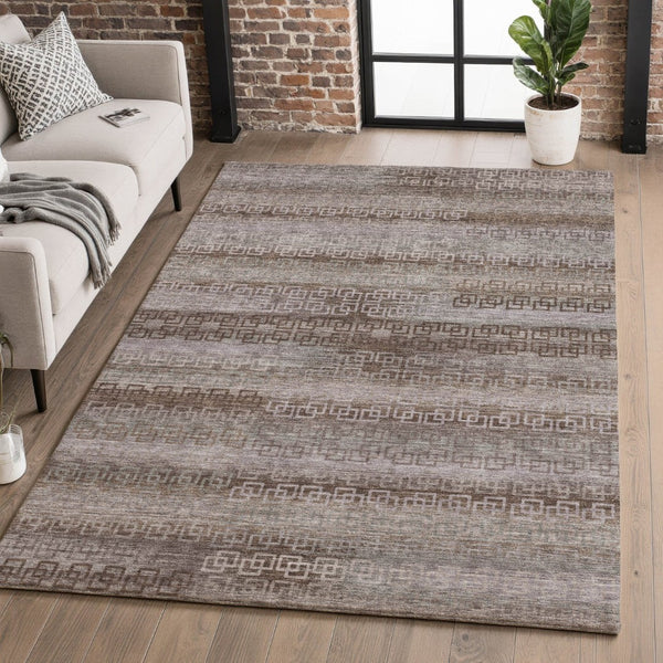 HomeRoots 10' X 14' Chocolate and Gray Striped Area Rug - Washable, UV Protected, Stylish & Durable for Any Space 715081