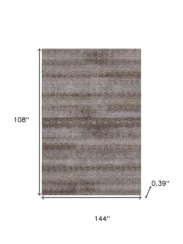 HomeRoots 10' X 14' Chocolate and Gray Striped Area Rug - Washable, UV Protected, Stylish & Durable for Any Space 715081