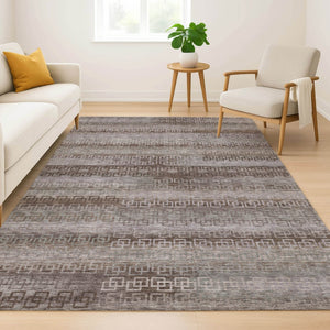 HomeRoots 10' X 14' Chocolate and Gray Striped Area Rug - Washable, UV Protected, Stylish & Durable for Any Space 715081