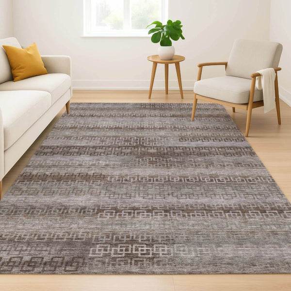 HomeRoots 10' X 14' Chocolate and Gray Striped Area Rug - Washable, UV Protected, Stylish & Durable for Any Space 715081