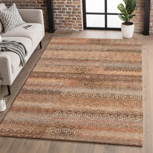 HomeRoots 5' X 8' Stylish Copper & Rust Striped Washable Area Rug with UV Protection for High-Traffic Areas 715083