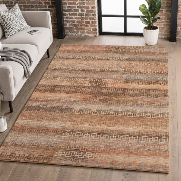 HomeRoots 5' X 8' Stylish Copper & Rust Striped Washable Area Rug with UV Protection for High-Traffic Areas 715083