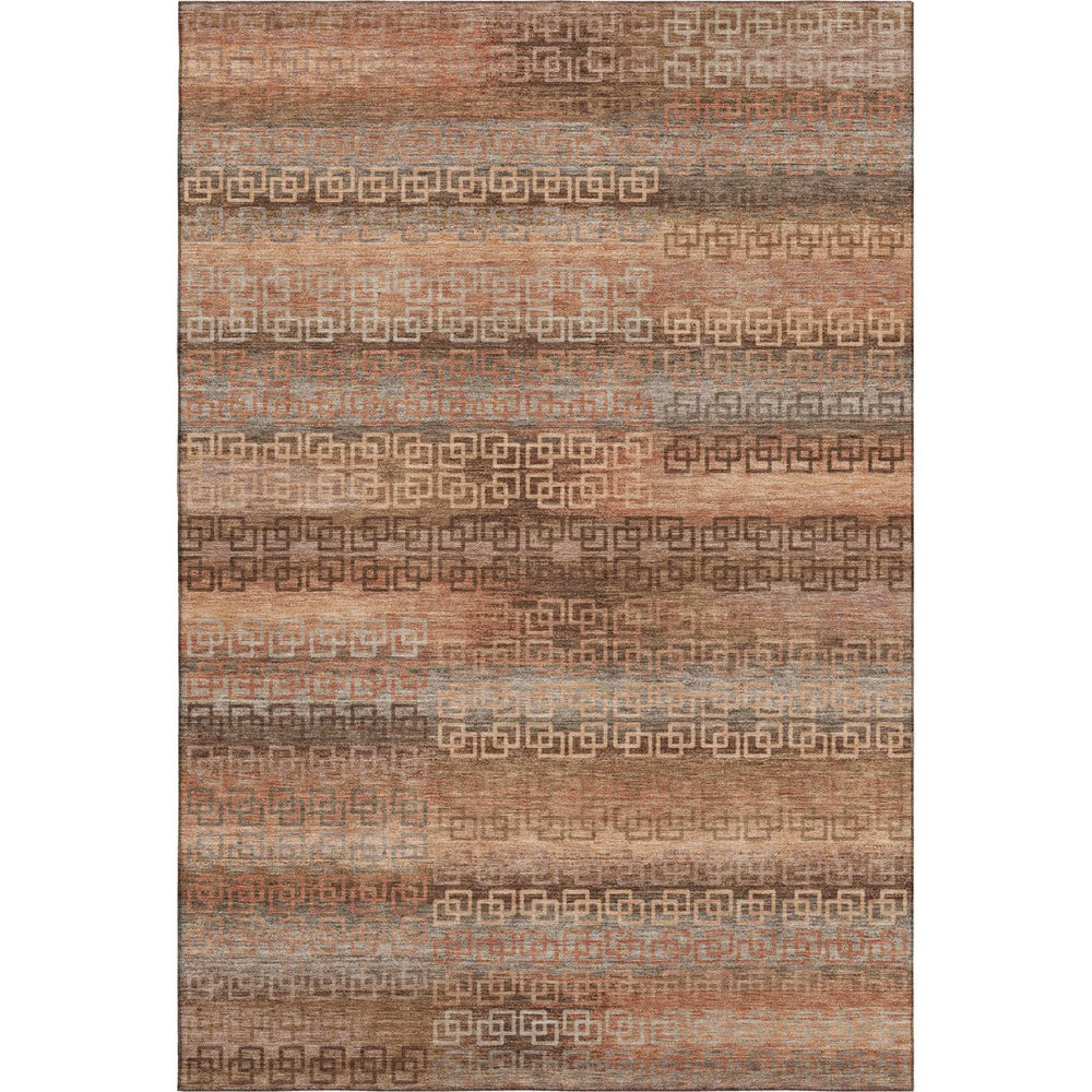 HomeRoots 5' X 8' Stylish Copper & Rust Striped Washable Area Rug with UV Protection for High-Traffic Areas 715083
