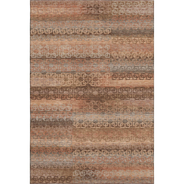 HomeRoots 5' X 8' Stylish Copper & Rust Striped Washable Area Rug with UV Protection for High-Traffic Areas 715083
