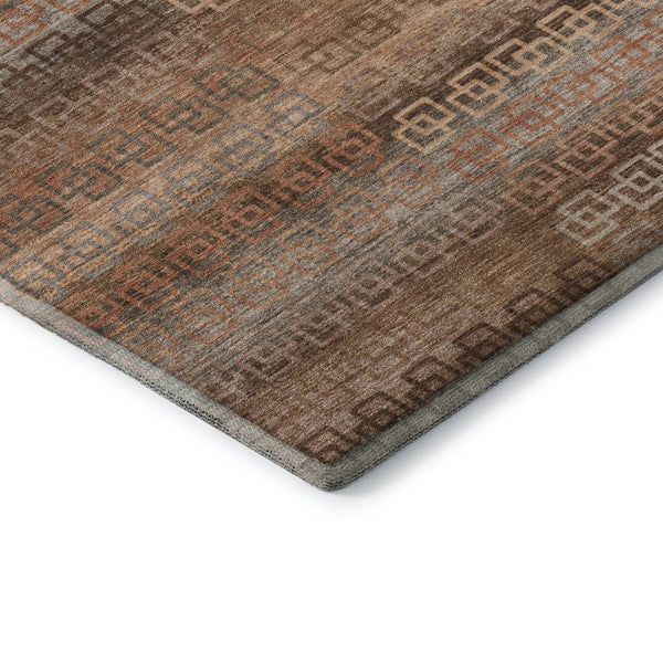HomeRoots 5' X 8' Stylish Copper & Rust Striped Washable Area Rug with UV Protection for High-Traffic Areas 715083