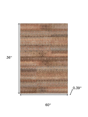 HomeRoots 5' X 8' Stylish Copper & Rust Striped Washable Area Rug with UV Protection for High-Traffic Areas 715083