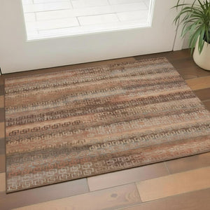 HomeRoots 5' X 8' Stylish Copper & Rust Striped Washable Area Rug with UV Protection for High-Traffic Areas 715083