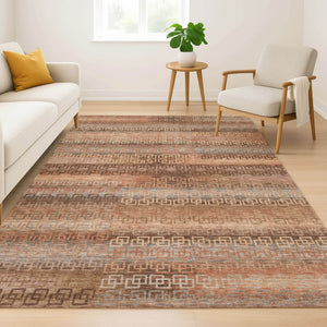 HomeRoots 5' X 8' Stylish Copper & Rust Striped Washable Area Rug with UV Protection for High-Traffic Areas 715083