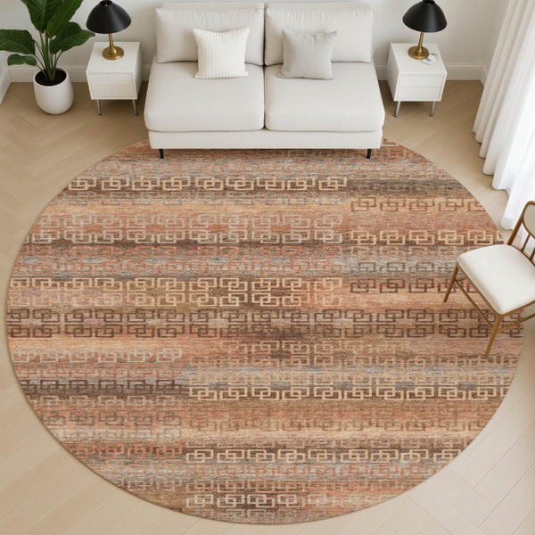 HomeRoots 8' X 10' Washable Copper and Rust Striped Area Rug with UV Protection for Indoor and Outdoor Use 715085
