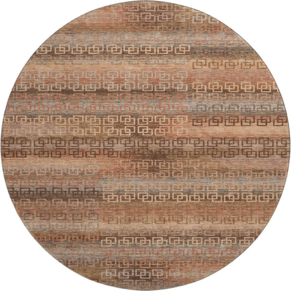 HomeRoots 8' X 10' Washable Copper and Rust Striped Area Rug with UV Protection for Indoor and Outdoor Use 715085
