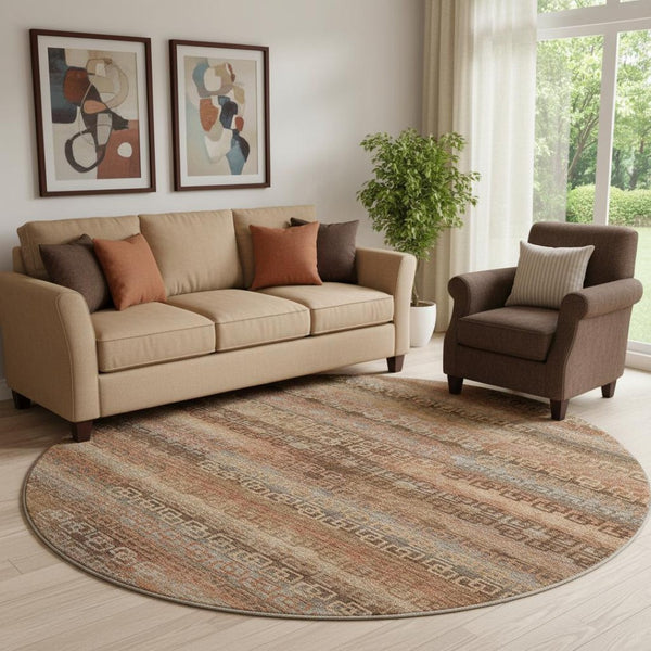 HomeRoots 8' X 10' Washable Copper and Rust Striped Area Rug with UV Protection for Indoor and Outdoor Use 715085