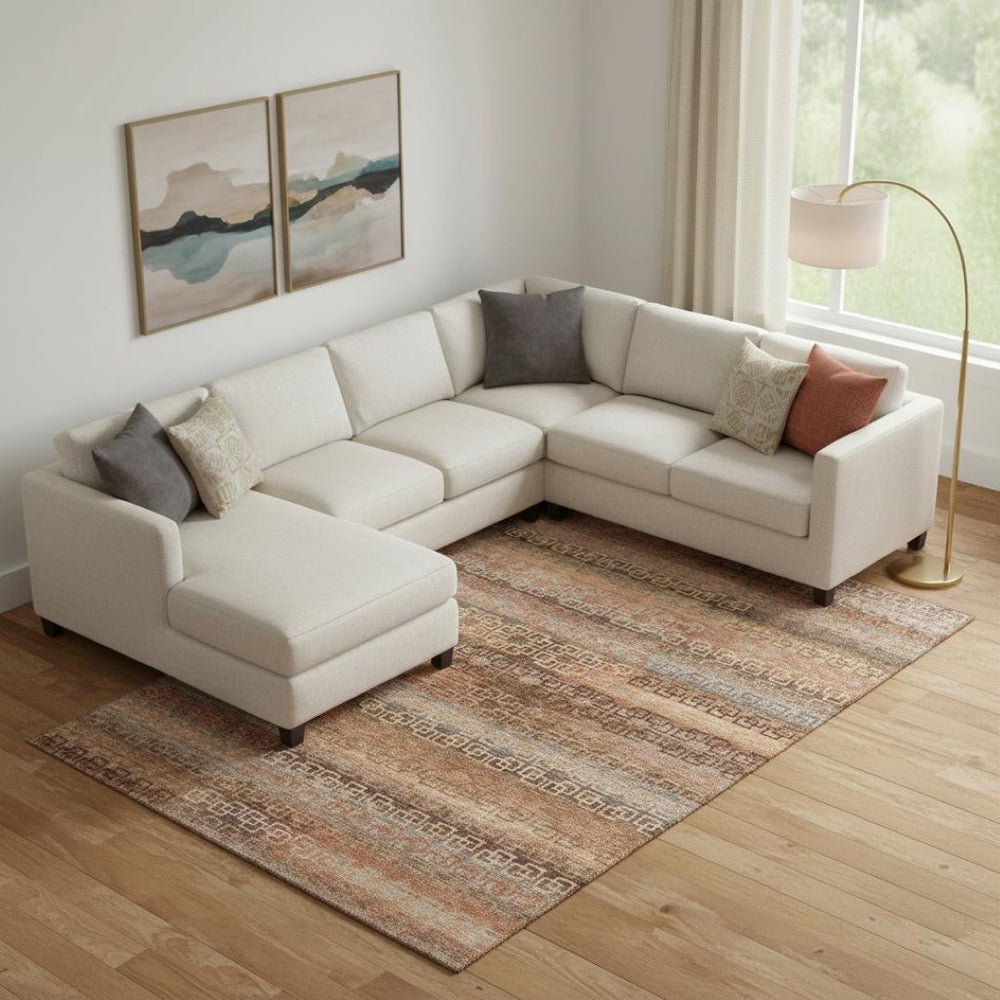 HomeRoots 9' X 12' Copper and Rust Striped Area Rug – Washable, UV Protected, Durable for Families & Pets 715086
