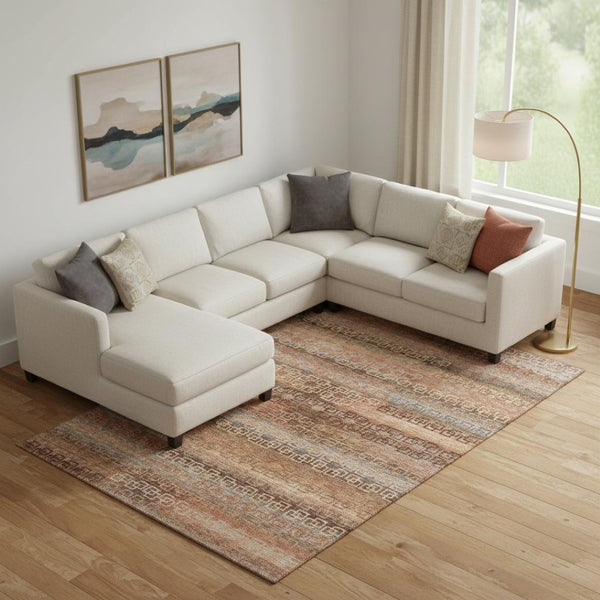 HomeRoots 9' X 12' Copper and Rust Striped Area Rug – Washable, UV Protected, Durable for Families & Pets 715086