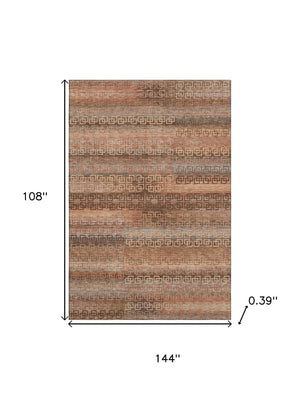 HomeRoots 10' X 14' Copper And Rust Striped Area Rug - Durable, Washable, UV Protected for High-Traffic Homes 715087