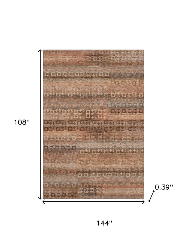 HomeRoots 10' X 14' Copper And Rust Striped Area Rug - Durable, Washable, UV Protected for High-Traffic Homes 715087
