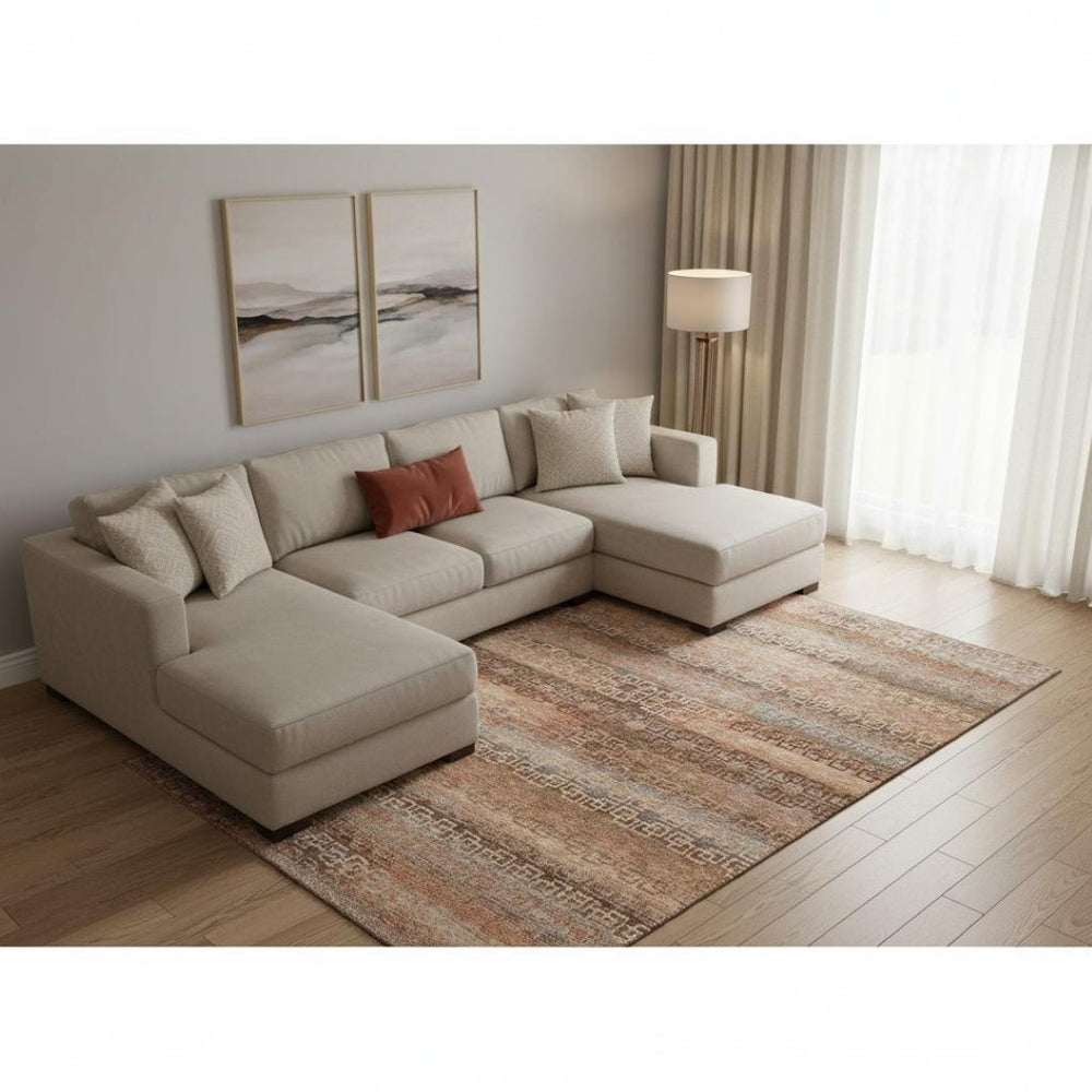 HomeRoots 10' X 14' Copper And Rust Striped Area Rug - Durable, Washable, UV Protected for High-Traffic Homes 715087
