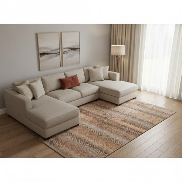 HomeRoots 10' X 14' Copper And Rust Striped Area Rug - Durable, Washable, UV Protected for High-Traffic Homes 715087
