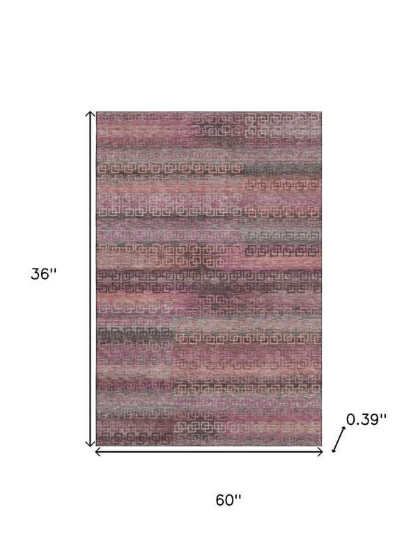 HomeRoots 5' X 8' Pink and Gray Striped Washable Area Rug with UV Protection for Durable, Cozy Living Spaces 715089