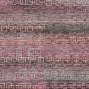 HomeRoots 8' Pink And Gray Striped Washable Round Rug – Durable, UV Protected, Non-Slip for Family Spaces! 715090