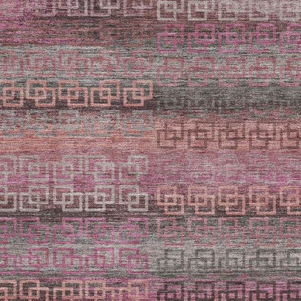 HomeRoots 8' Pink And Gray Striped Washable Round Rug – Durable, UV Protected, Non-Slip for Family Spaces! 715090