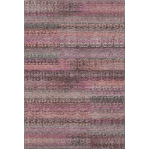 HomeRoots 8' Pink And Gray Striped Washable Round Rug – Durable, UV Protected, Non-Slip for Family Spaces! 715090
