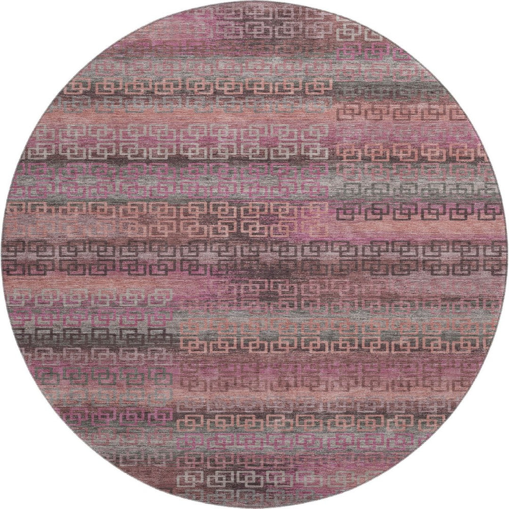HomeRoots 8' X 10' Stylish Pink and Gray Striped Washable Area Rug with UV Protection for Kid & Pet Safety 715091