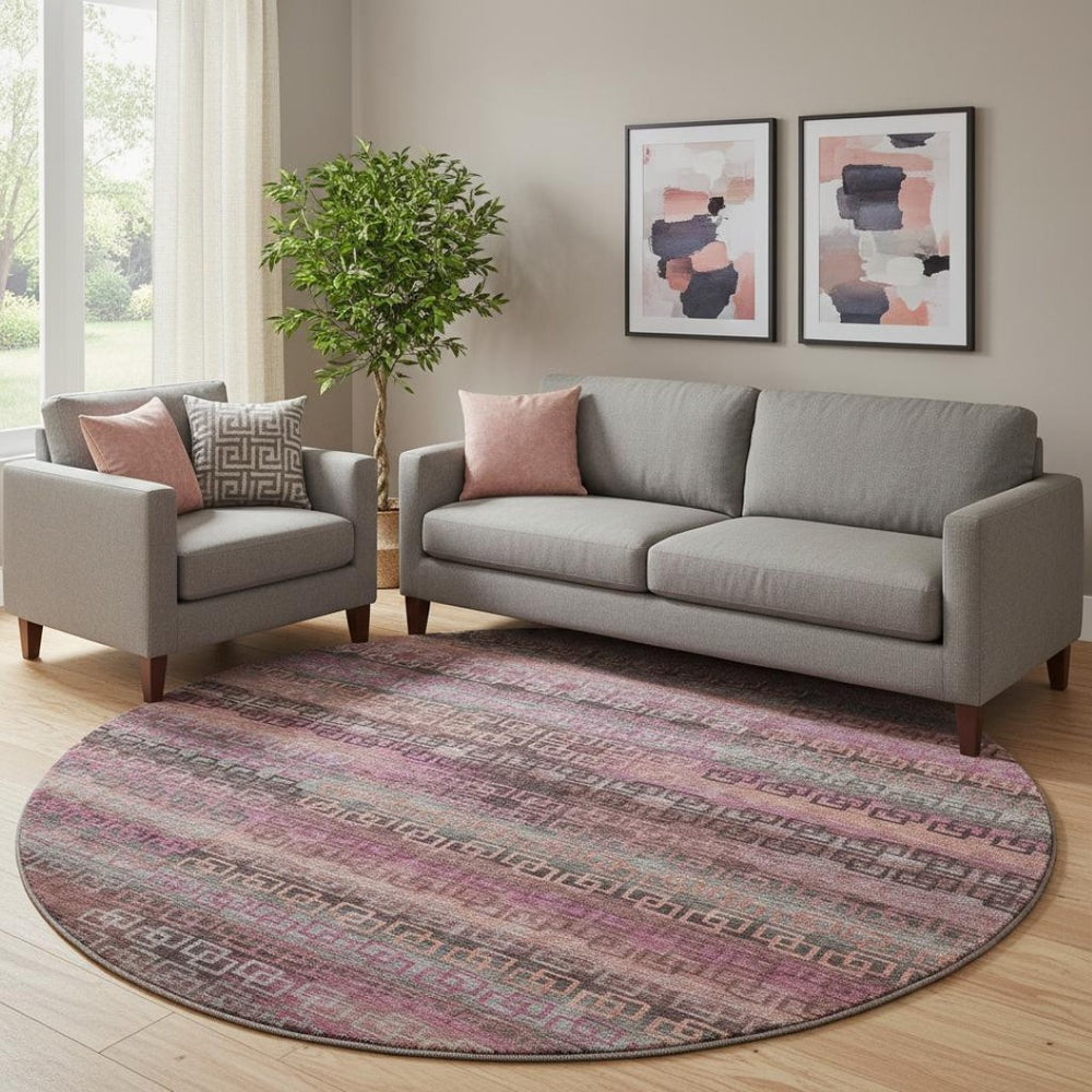 HomeRoots 8' X 10' Stylish Pink and Gray Striped Washable Area Rug with UV Protection for Kid & Pet Safety 715091