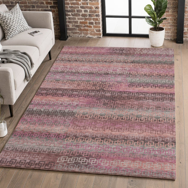 HomeRoots 9' X 12' Pink and Gray Striped Washable Area Rug - Durable, Stain Resistant, UV Protected, Easy Care! 715092