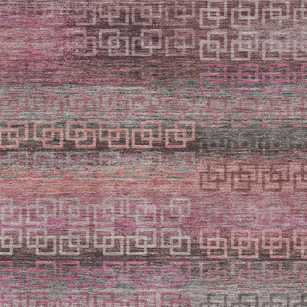 HomeRoots 9' X 12' Pink and Gray Striped Washable Area Rug - Durable, Stain Resistant, UV Protected, Easy Care! 715092