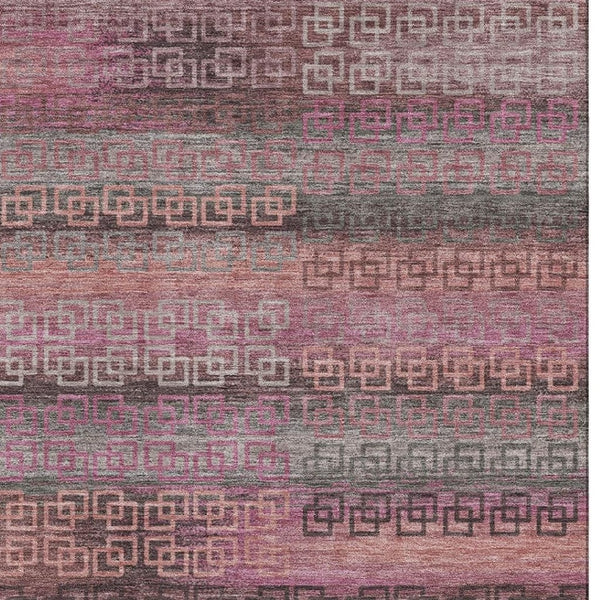 HomeRoots 9' X 12' Pink and Gray Striped Washable Area Rug - Durable, Stain Resistant, UV Protected, Easy Care! 715092