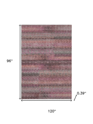 HomeRoots 9' X 12' Pink and Gray Striped Washable Area Rug - Durable, Stain Resistant, UV Protected, Easy Care! 715092